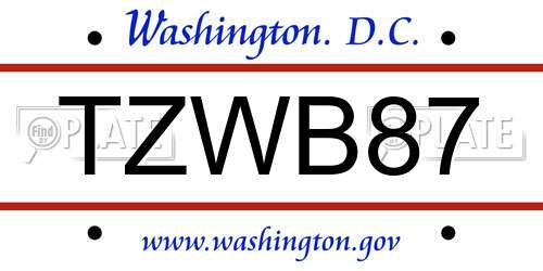TZWB87 District Of Columbia License Plate