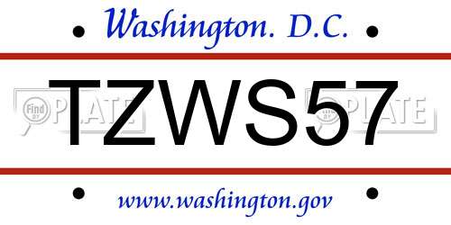 TZWS57 District Of Columbia License Plate