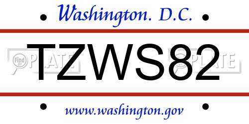 TZWS82 District Of Columbia License Plate