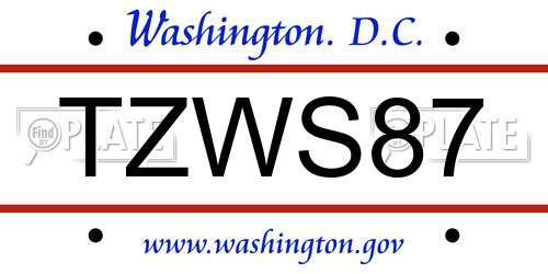 TZWS87 District Of Columbia License Plate