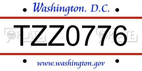 TZZ0776 District Of Columbia License Plate