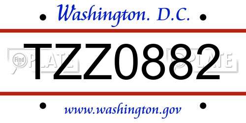 TZZ0882 District Of Columbia License Plate