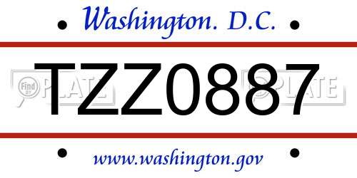TZZ0887 District Of Columbia License Plate