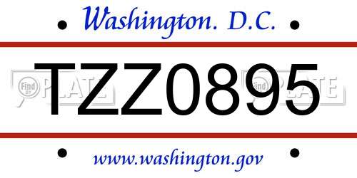 TZZ0895 District Of Columbia License Plate