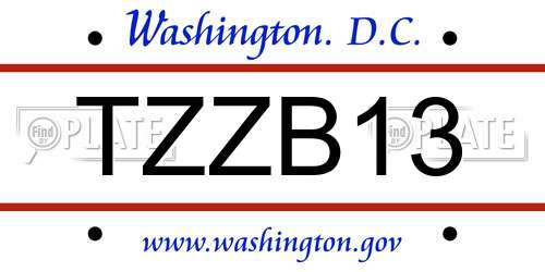 TZZB13 District Of Columbia License Plate