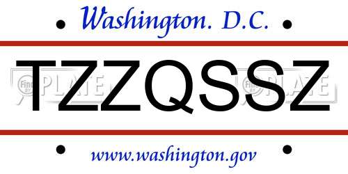 TZZQSSZ District Of Columbia License Plate