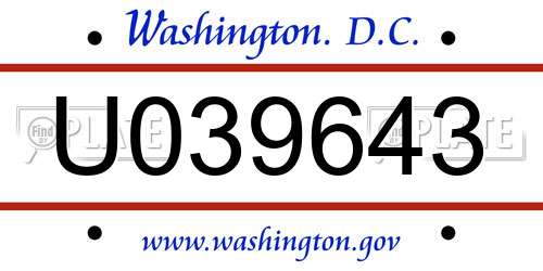 U039643 District Of Columbia License Plate
