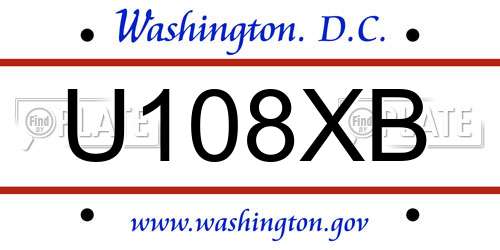 U108XB District Of Columbia License Plate