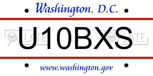 U10BXS District Of Columbia License Plate