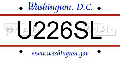 U226SL District Of Columbia License Plate