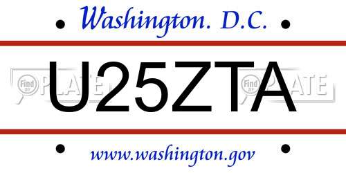 U25ZTA District Of Columbia License Plate