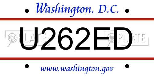 U262ED District Of Columbia License Plate
