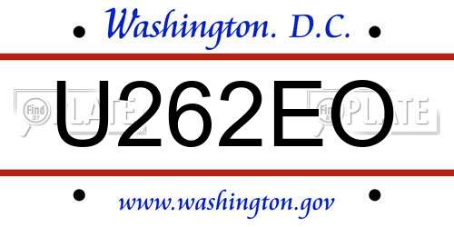 U262EO District Of Columbia License Plate