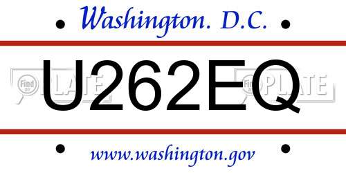 U262EQ District Of Columbia License Plate