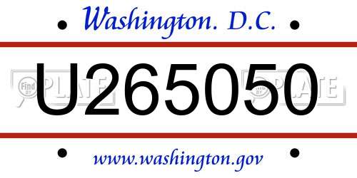 U265050 District Of Columbia License Plate