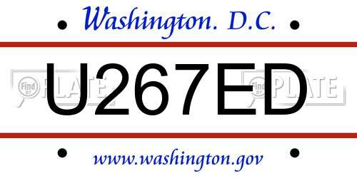U267ED District Of Columbia License Plate