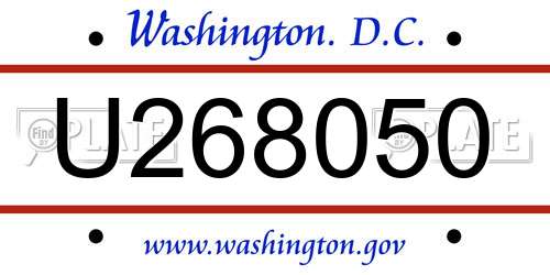 U268050 District Of Columbia License Plate
