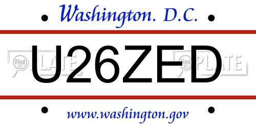U26ZED District Of Columbia License Plate