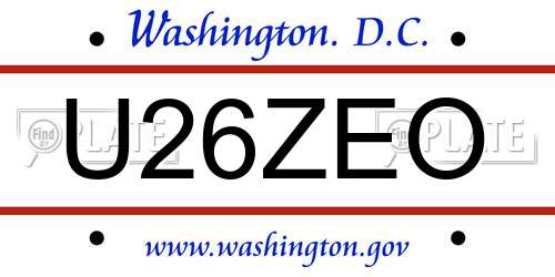 U26ZEO District Of Columbia License Plate
