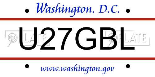 U27GBL District Of Columbia License Plate
