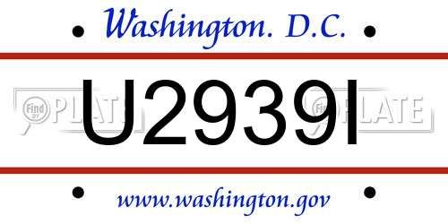 U2939I District Of Columbia License Plate