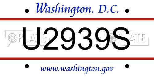 U2939S District Of Columbia License Plate