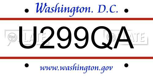 U299QA District Of Columbia License Plate