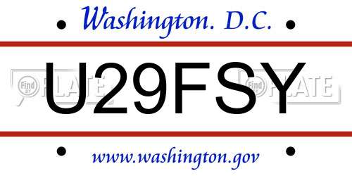 U29FSY District Of Columbia License Plate