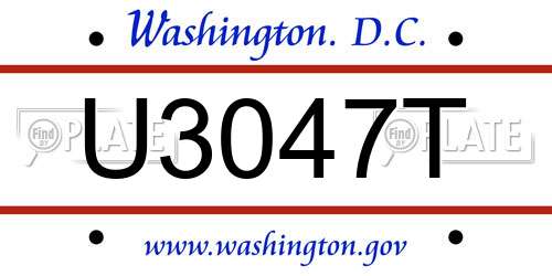 U3047T District Of Columbia License Plate