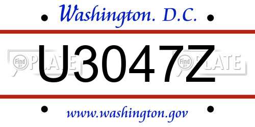 U3047Z District Of Columbia License Plate