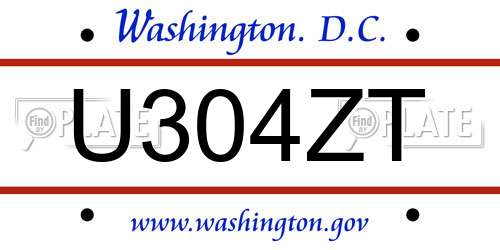 U304ZT District Of Columbia License Plate