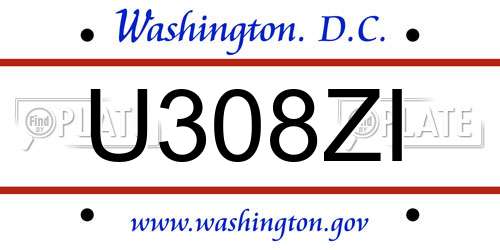 U308ZI District Of Columbia License Plate