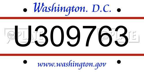 U309763 District Of Columbia License Plate