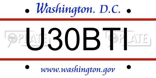 U30BTI District Of Columbia License Plate