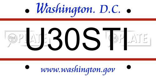 U30STI District Of Columbia License Plate