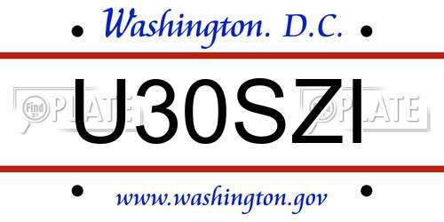 U30SZI District Of Columbia License Plate