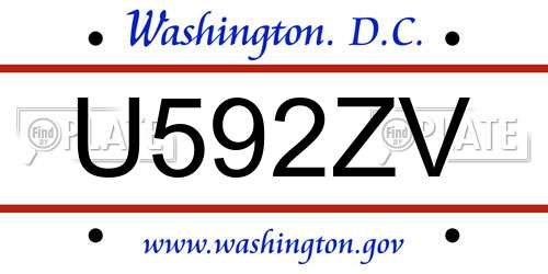 U592ZV District Of Columbia License Plate