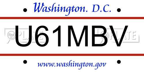 U61MBV District Of Columbia License Plate