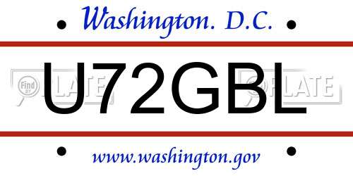 U72GBL District Of Columbia License Plate
