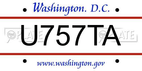 U757TA District Of Columbia License Plate