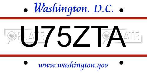 U75ZTA District Of Columbia License Plate