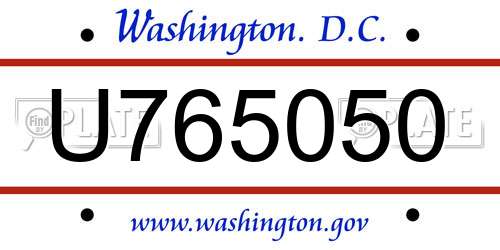 U765050 District Of Columbia License Plate