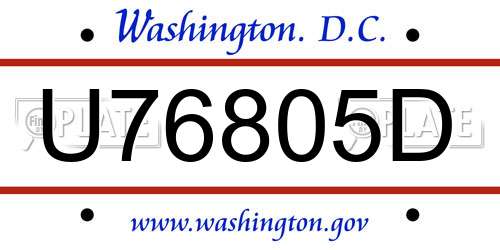 U76805D District Of Columbia License Plate