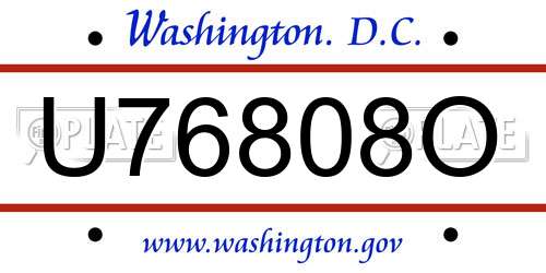 U76808O District Of Columbia License Plate