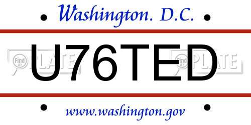 U76TED District Of Columbia License Plate