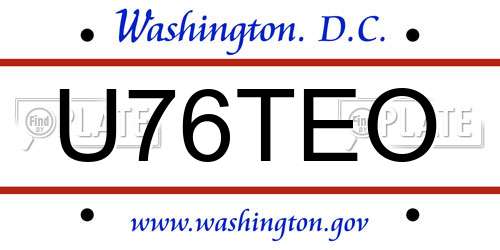 U76TEO District Of Columbia License Plate