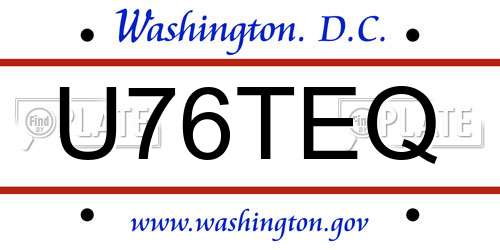 U76TEQ District Of Columbia License Plate