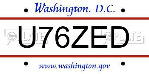 U76ZED District Of Columbia License Plate