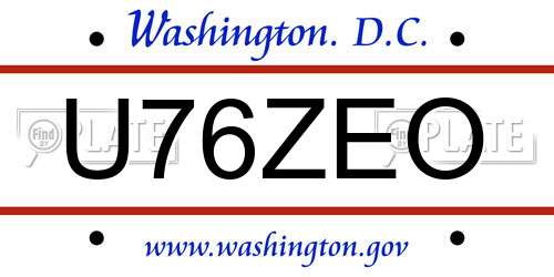 U76ZEO District Of Columbia License Plate