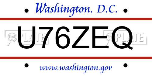 U76ZEQ District Of Columbia License Plate